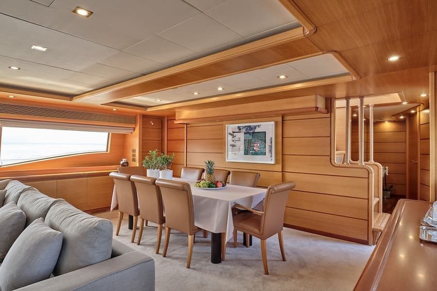 luxury dining area, super yacht vacations Greece, superyacht charter Greece