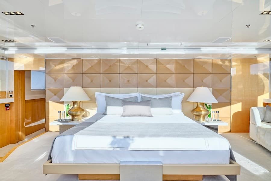 luxury bedroom, superyachts bedroom, Greece superyacht vacations