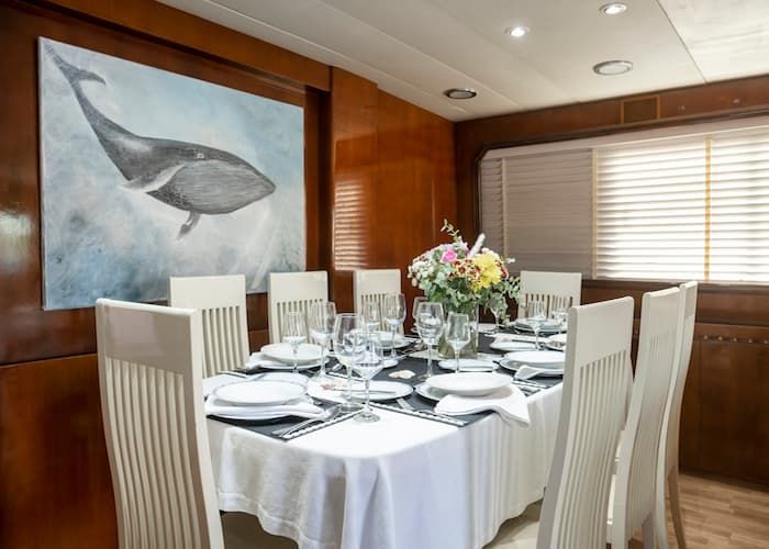 dining area, yacht event Greece, motor yacht rental Greece
