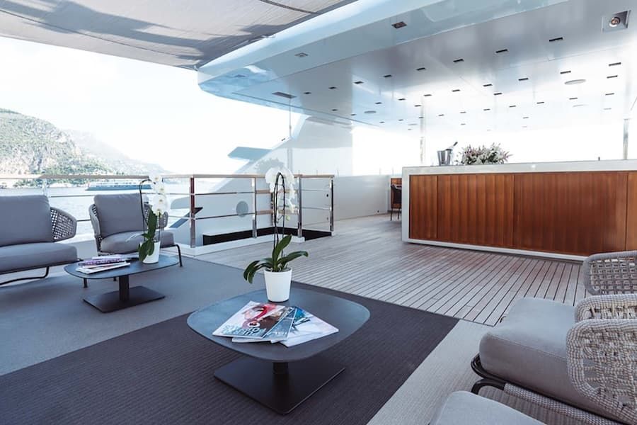 luxury salon, superyacht outdoor, superyacht charter Greece