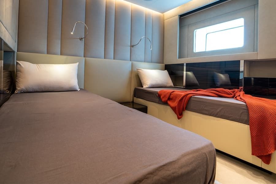 luxury beds, twin cabin, luxury yacht vacations Greece