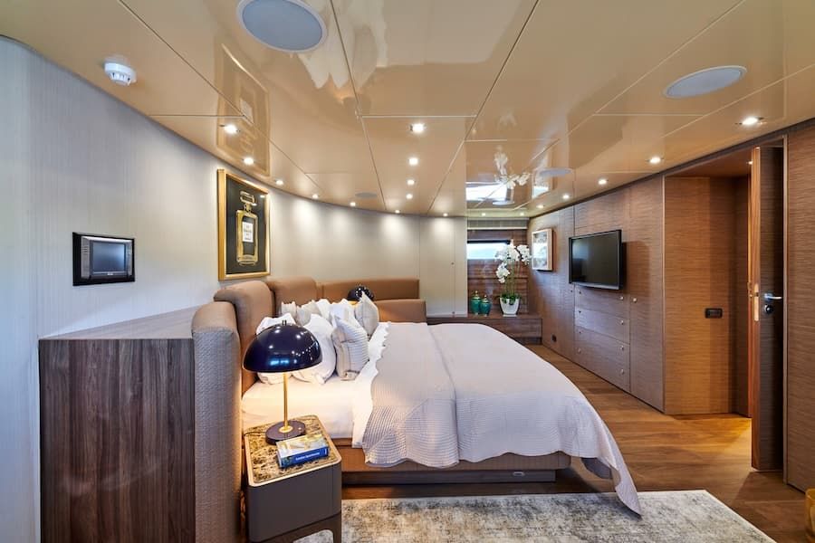 luxury bedroom, superyacht accommodation, superyacht charter Greece