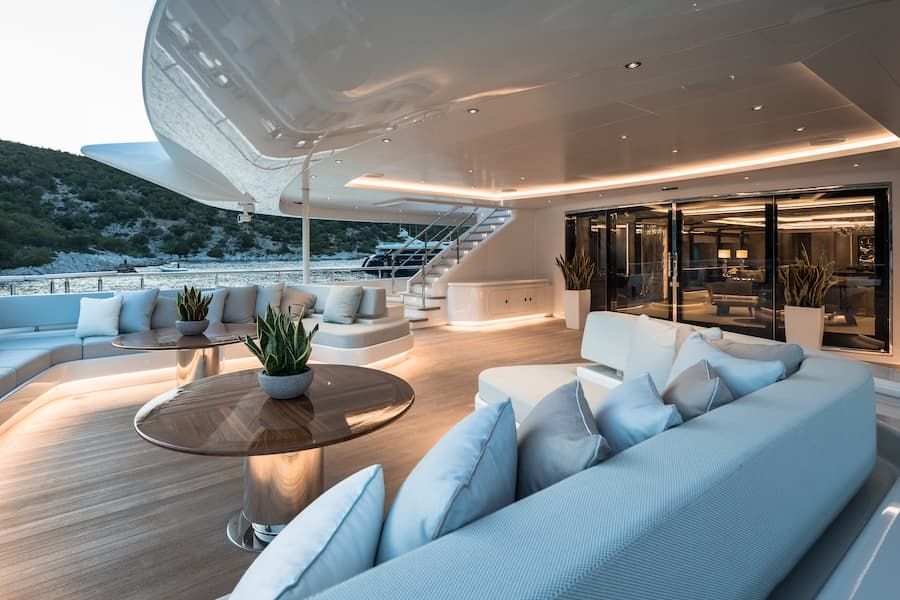 mega yacht outdoor spaces, Opari spaces, mega yacht charter vacations