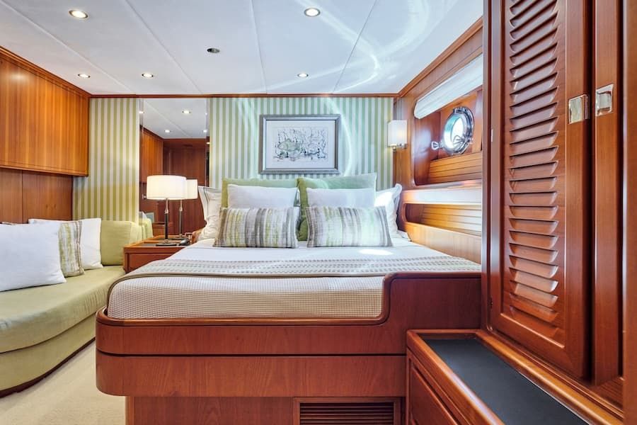 luxury bedroom, yacht bedroom, sailing yacht charter Greece