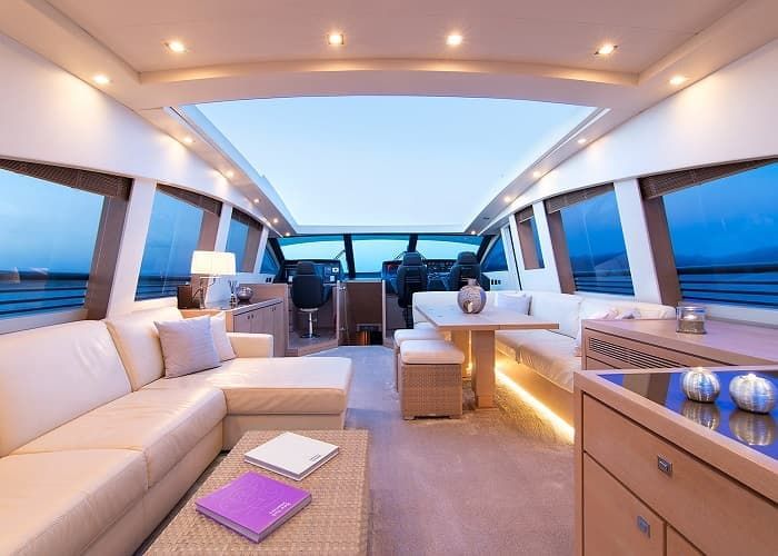 yacht salon, luxury living, motor yacht charters Greece
