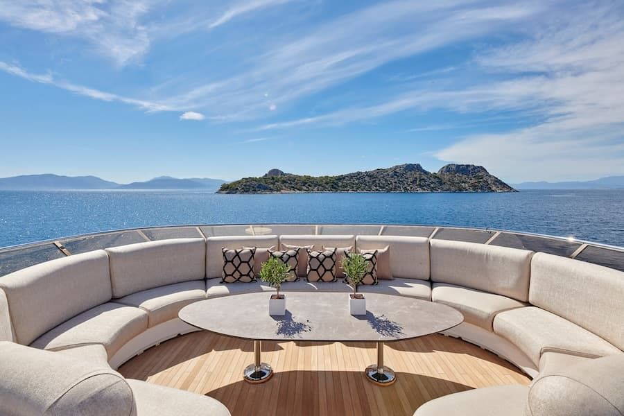 luxury upper deck salon, luxury yacht charter Greece, superyacht rental Greece