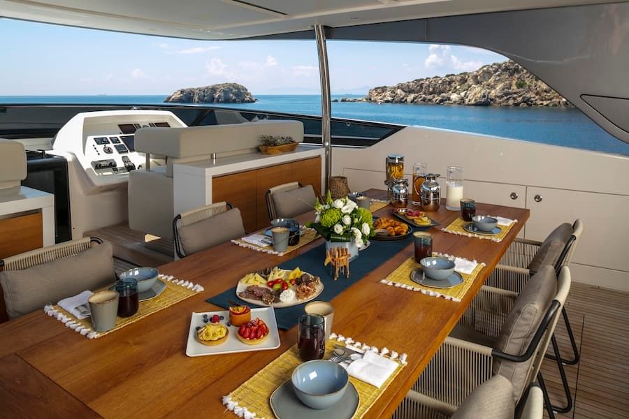 superyacht dining, luxury dining, super yacht charter Greek Islands